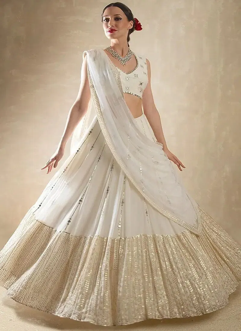Jf Off White Designer Wedding Wear Georgette Lehenga Choli Wholesale In India